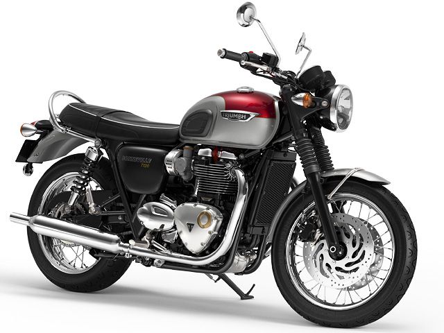 2016年 Bonneville T120 クランベリーレッド×アルミニウムシルバー(カタログメイン)