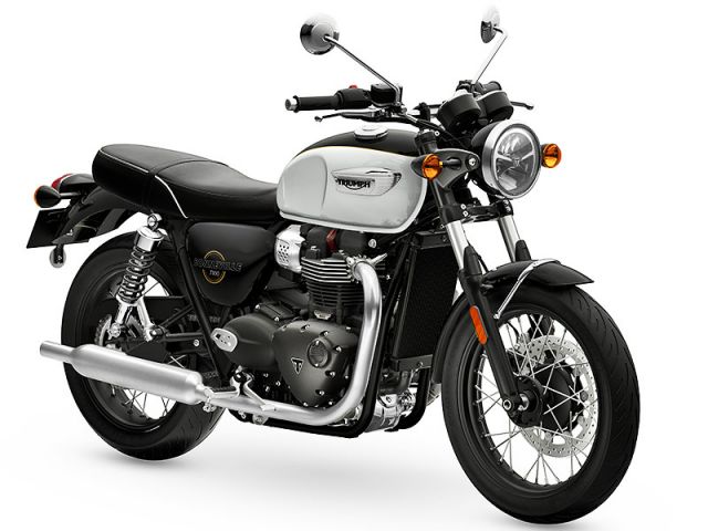 2026年 Bonneville T100 Snowdonia White and Sapphire Black(カタログメイン)