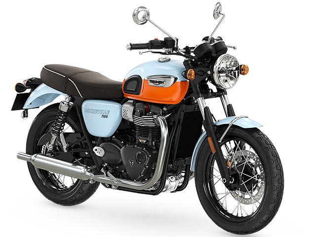 2023年 Bonneville T100 メリデンブルー/タンジェリン(カタログメイン)