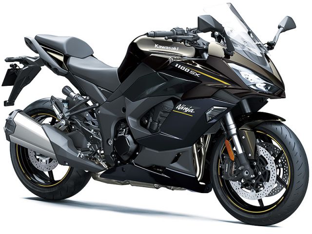2026年 Ninja 1100SX メタリックブリリアントゴールデンブラック×メタリックカーボングレー（カタログメイン）